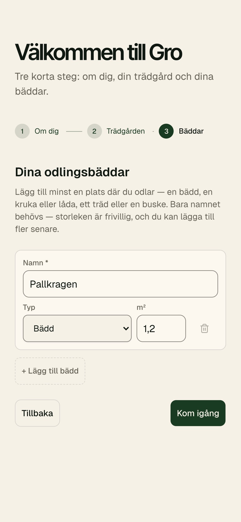 Onboarding: lägg till dina odlingsbäddar
