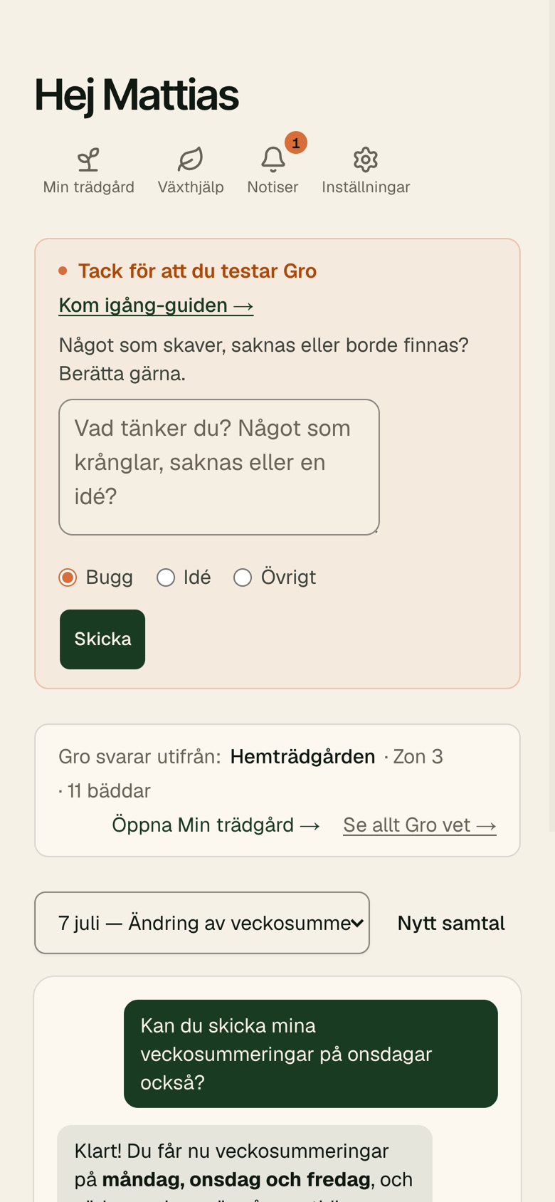 Rutan ”Skicka feedback” på startsidan